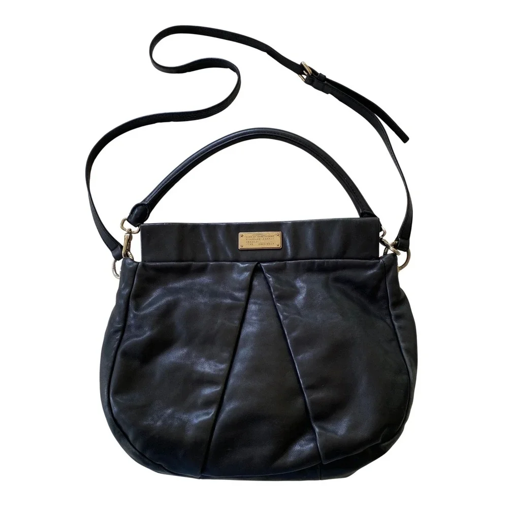 Marc by Marc Jacobs Marchive Hilli Hobo Crossbody Bag Black Leather Pleated Chic